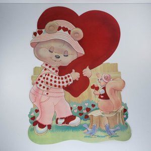 Vintage Valentine's Day Die Cut Bear Squirrel Bird Decoration Flocked